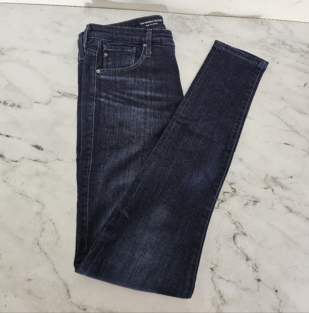Ag Adriano Goldschmied The Farrah Skinny High Rise Dark Blue Jeans 30 Preowned - Picture 4 of 9